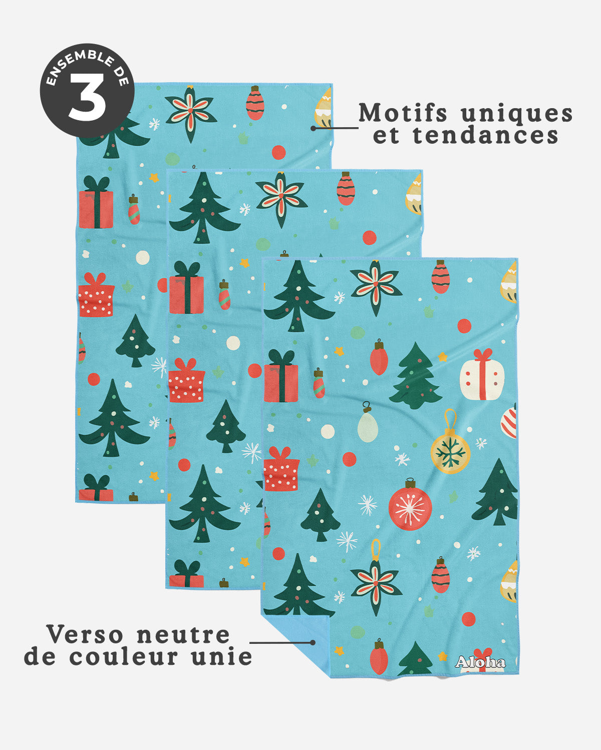 Linges à vaisselle Magie de Noël | Ensemble de 3