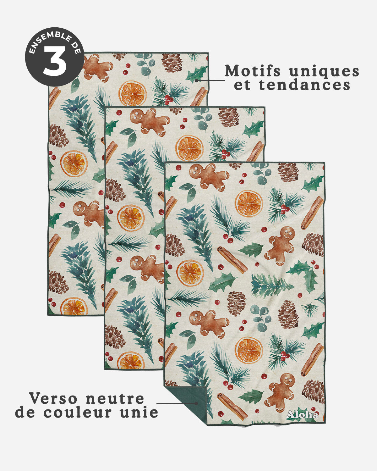 Linges à vaisselle Pain d'épice | Ensemble de 3