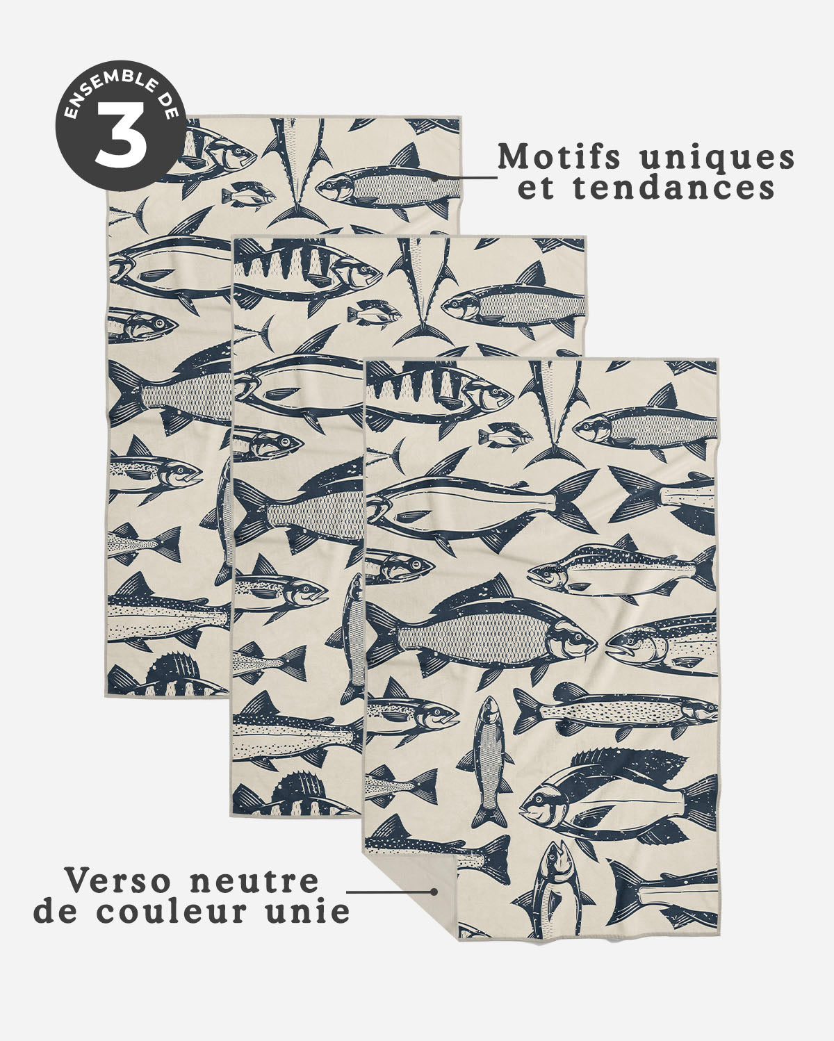 Linges à vaisselle Poisson | Ensemble de 3