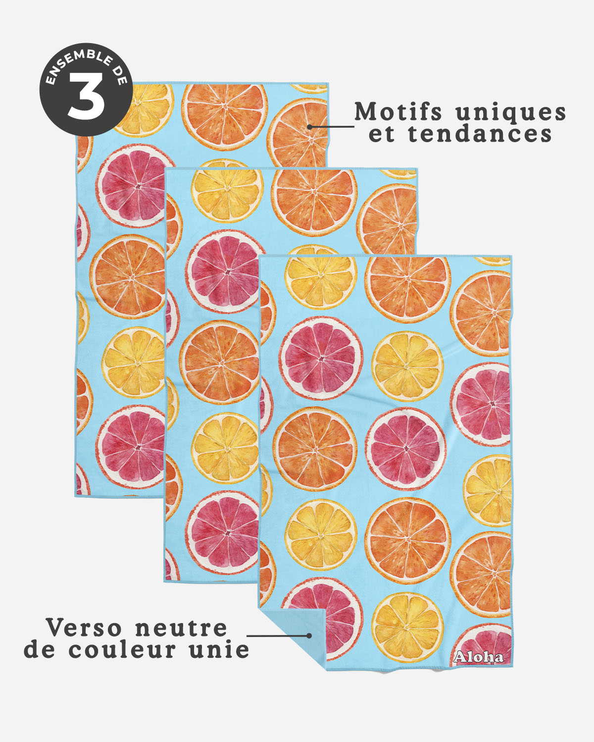 Linges à vaisselle Citrus d'Été | Ensemble de 3