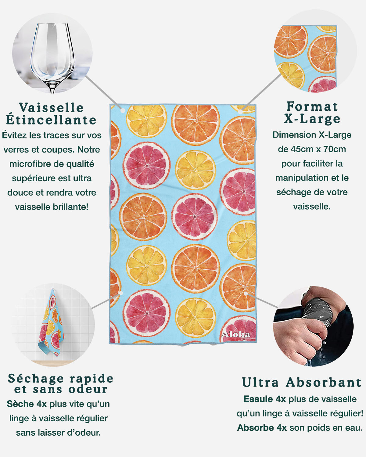 Linges à vaisselle Citrus d'Été | Ensemble de 3