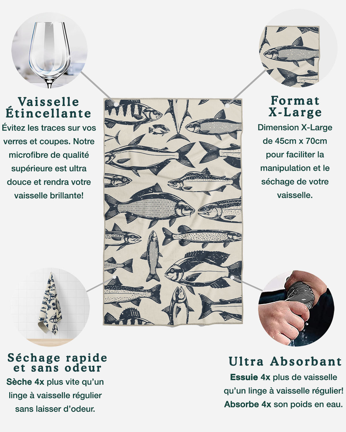 Linges à vaisselle Poisson | Ensemble de 3