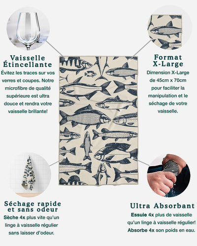 Linges à vaisselle Poisson | Ensemble de 3