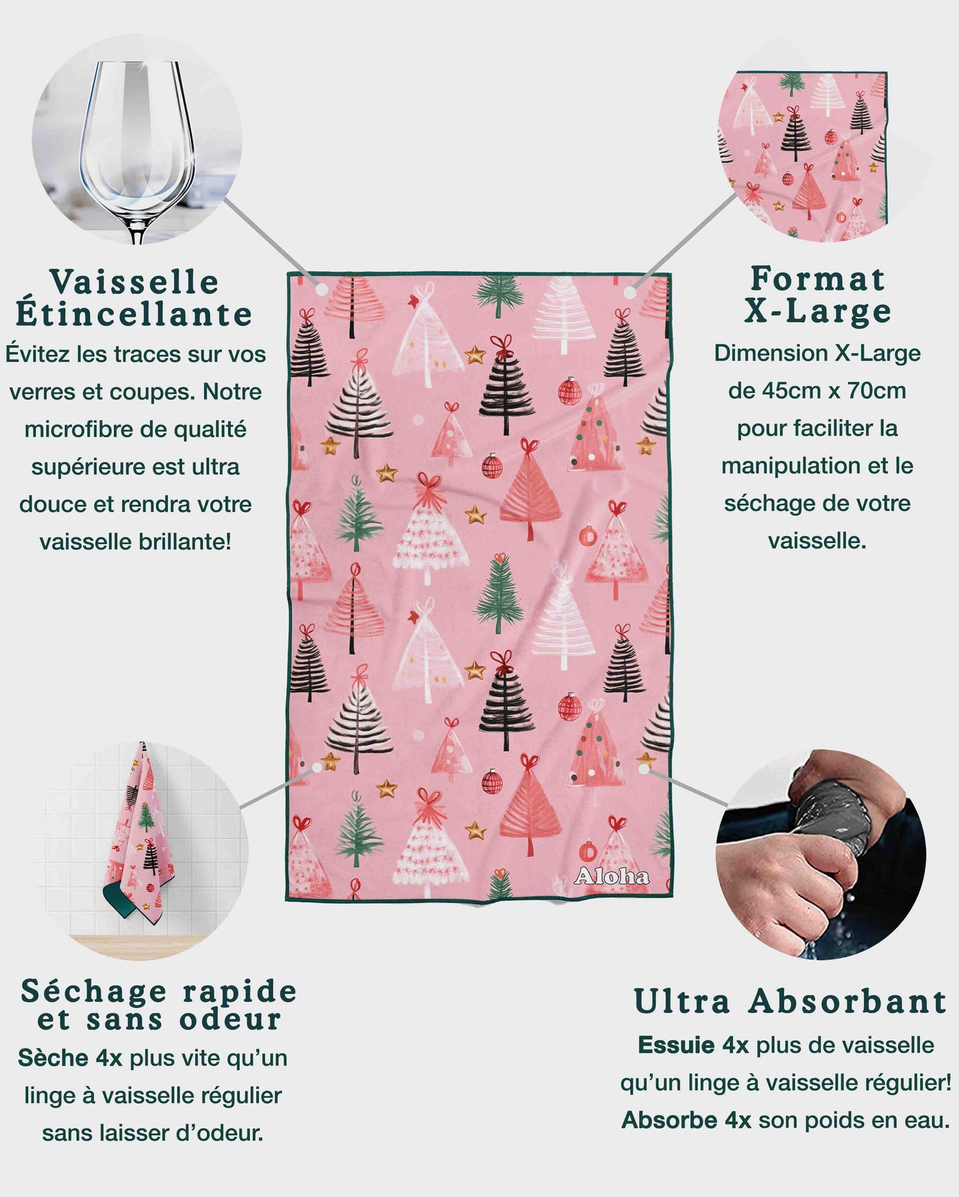 Linges à vaisselle Pink Christmas | Ensemble de 3