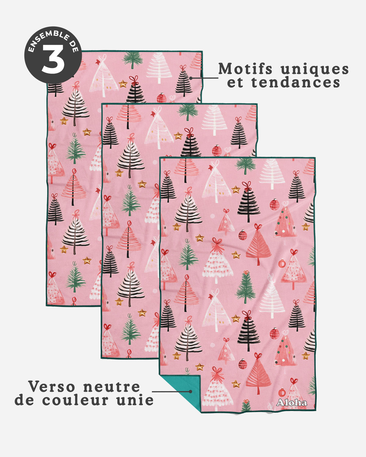 Linges à vaisselle Pink Christmas | Ensemble de 3
