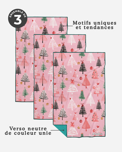 Linges à vaisselle Pink Christmas | Ensemble de 3
